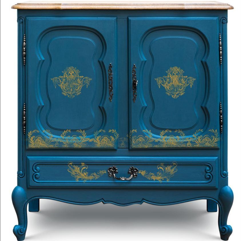 RANKENWERK | Stempel | Redesign Decor Clear - Chateau De Saverne Dekoidee blaue gespempelte Kommode