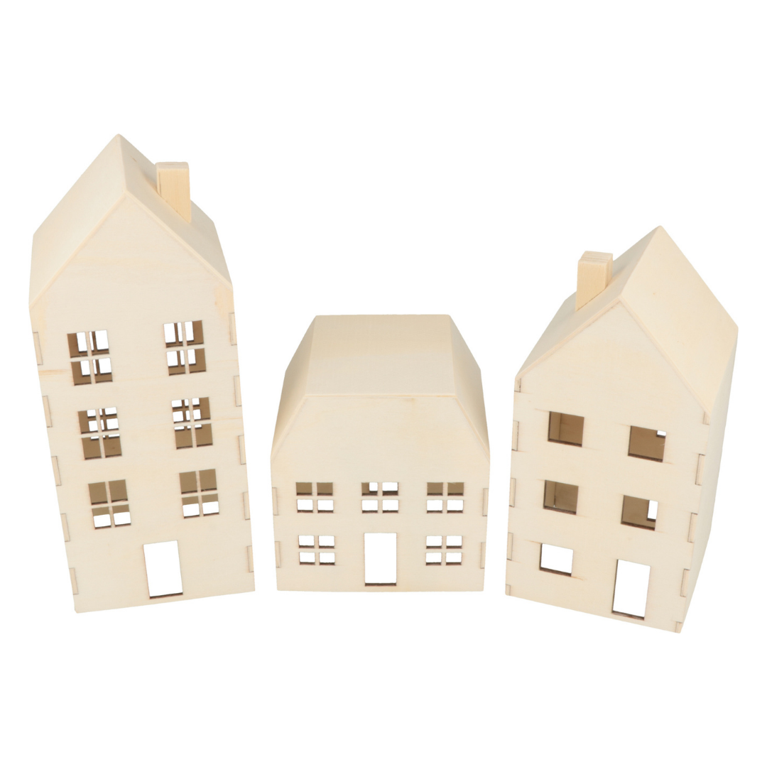 Zierobjekte | Holzhäuschen 3D - 3er Set