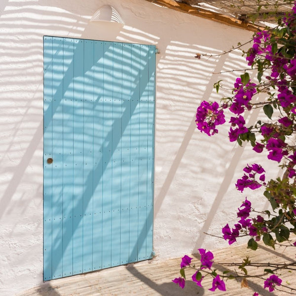 Schuppentür gestrichen in mediterranem Blau