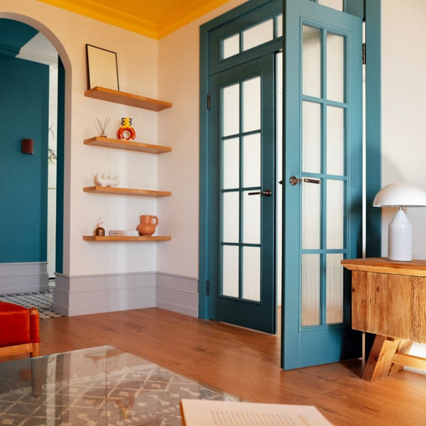 Zimmertür in Petrol mit Möbellack gestrichen