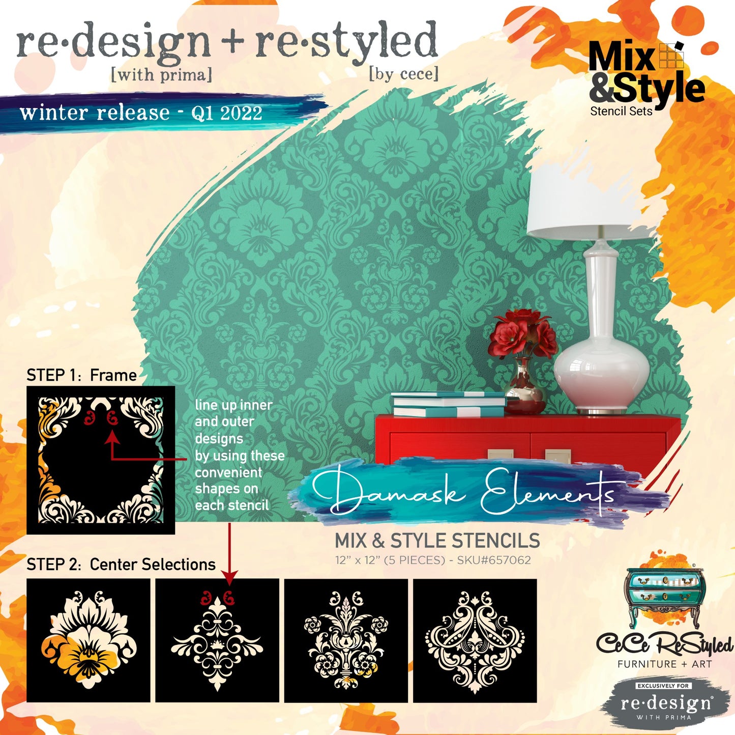 Schablonen - Mix & Style | Redesign Stencil - Damask Elemets (5 tlg.)
